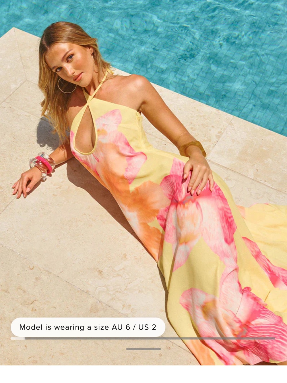 Beginning Boutique Yellow Maxi Dress with Pink Floral Print
